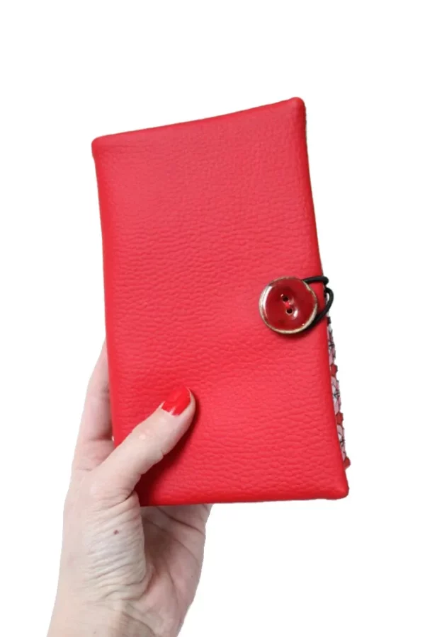 Portefeuille femme compagnon fait main en Bretagne rouge géométrique