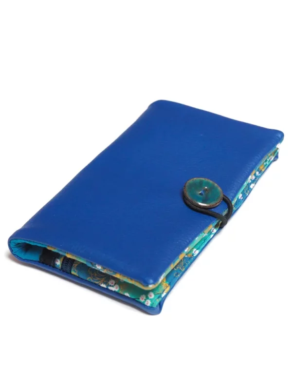 Portefeuille compagnon femme bleu électrique doré turquoise japonais
