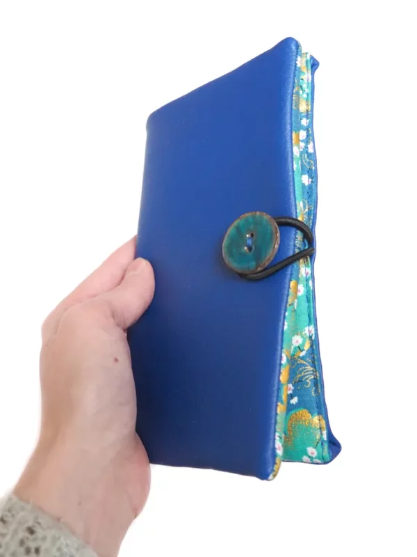 Portefeuille bleu électrique doré japonais profil