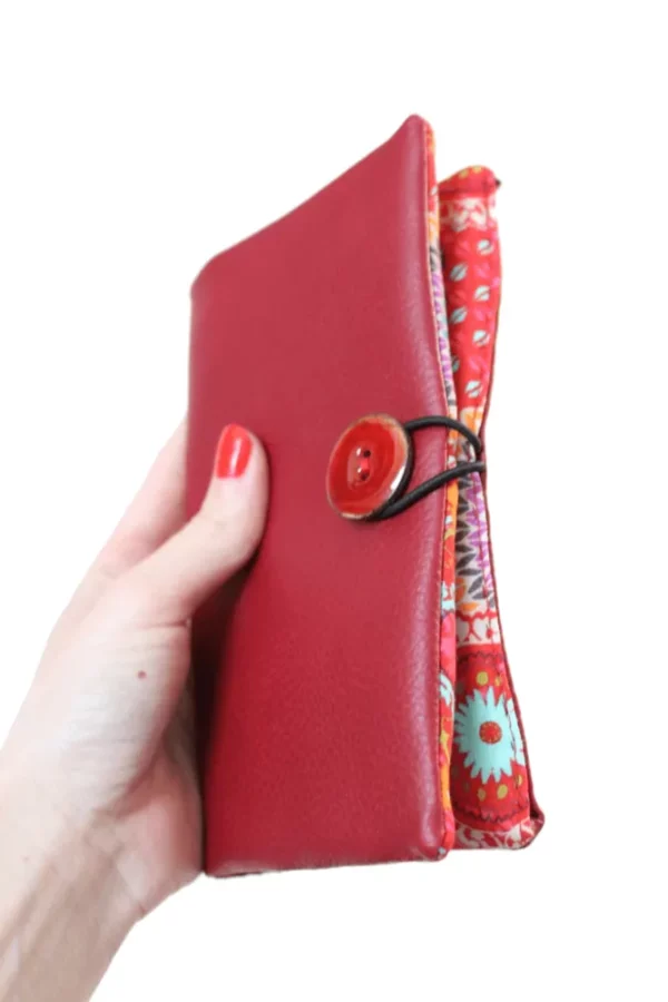Portefeuille femme cousu main en Bretagne rouge multicolore
