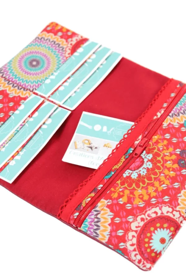 Portefeuille femme bordeaux rouge multicolore poche zippée monnaie compartiments cartes