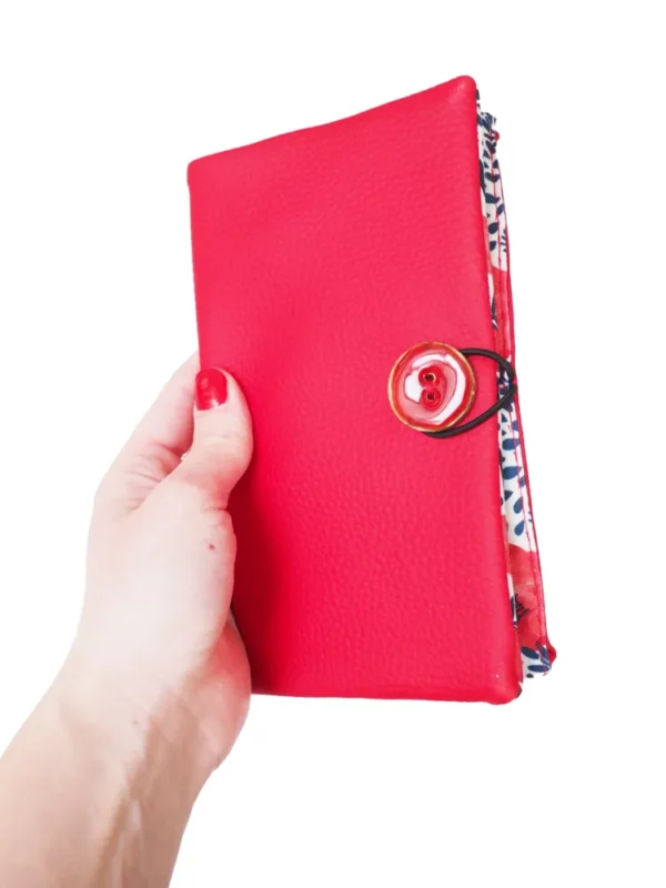 Portefeuille femme compagnon fermé simili cuir rouge bouton rouge