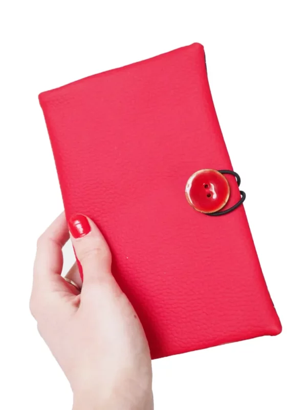 Portefeuille femme fait main en France rouge bleu pois porte carte