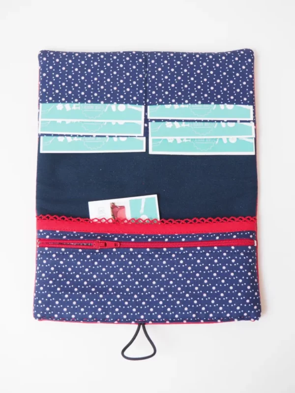 Portefeuille femme compagnon simili cuir rouge et tissu imprimé bleu pois