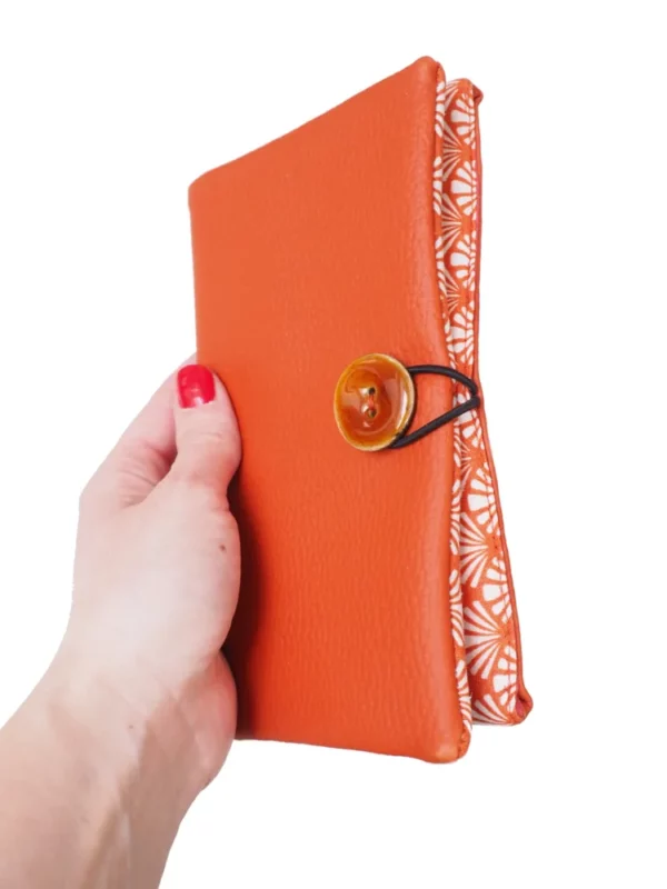 Portefeuille femme fait main rouille orange éventails profil