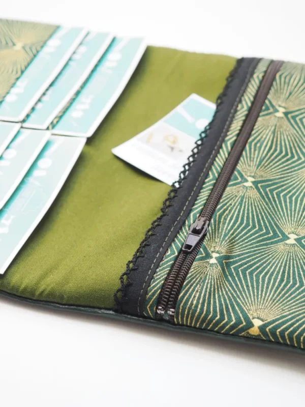 Portefeuille vert doré poche zippée monnaie porte cartes compartiments