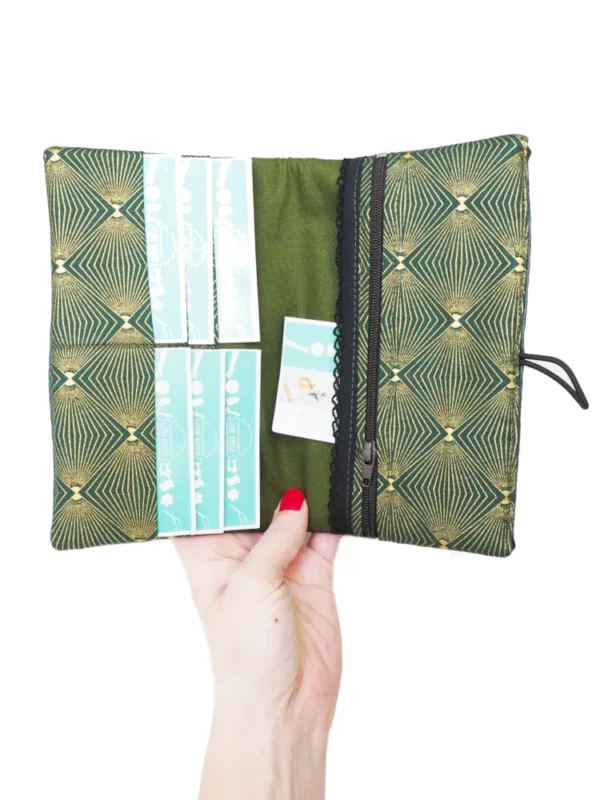 Portefeuille compagnon femme porte carte fait main en France vert et doré