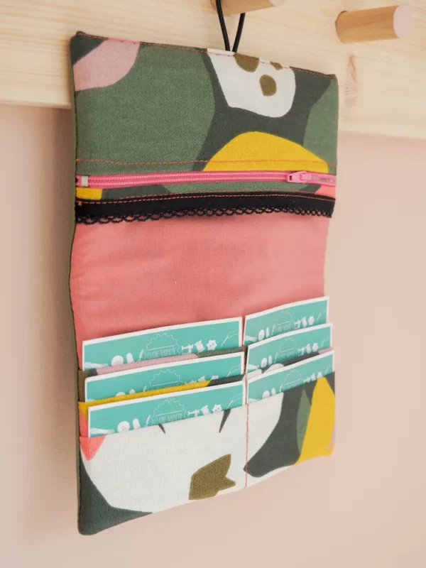 Portefeuille fait main en France simili cuir kaki tissu imprimé rose