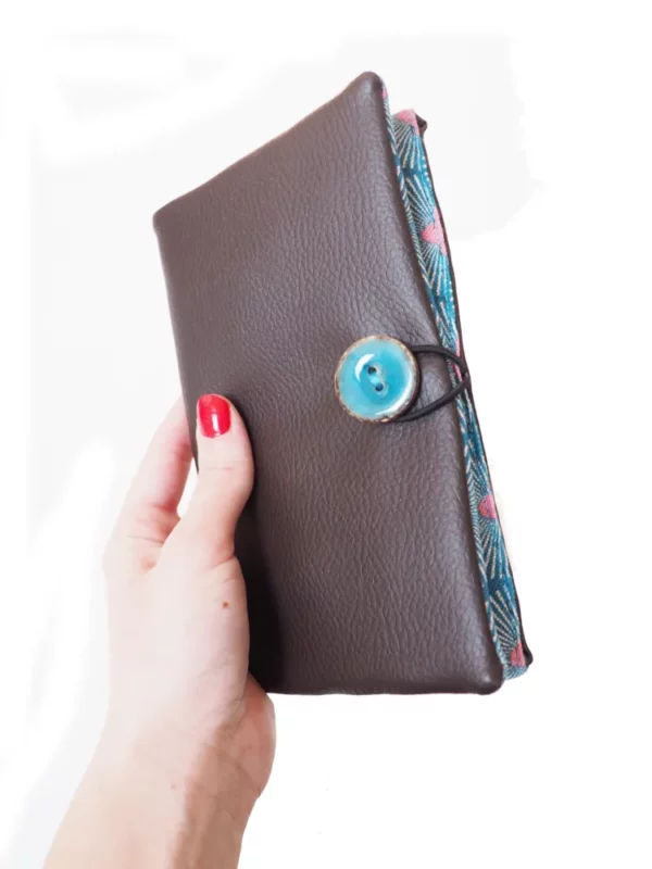 Portefeuille marron turquoise fait main en France