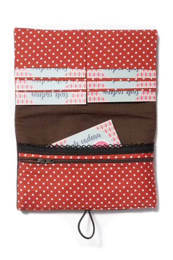 Portefeuille compagnon femme simili cuir marron tissu imprimé rouille pois made in Bretagne porte cartes pochette monnaie