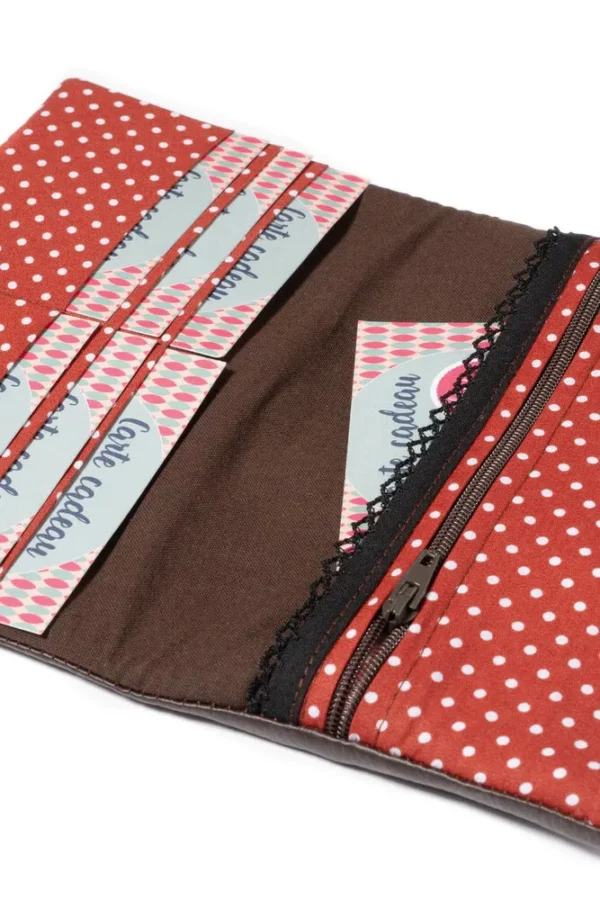 Portefeuille Juliette pois ouvert pochette zippée monnaie et porte cartes