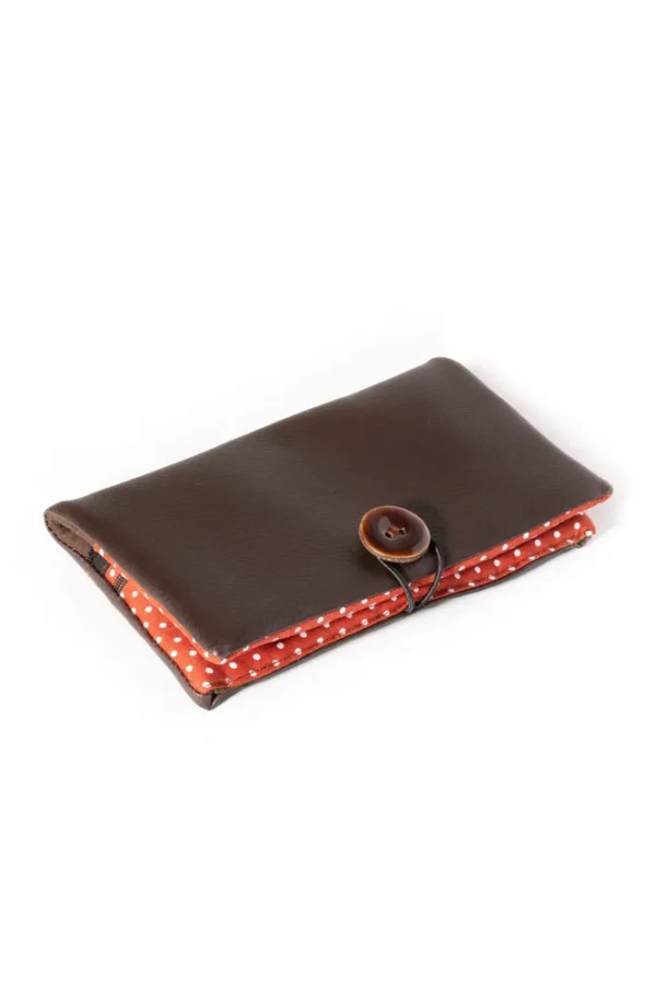 Portefeuille compagnon fait main marron et rouille pois Juliette