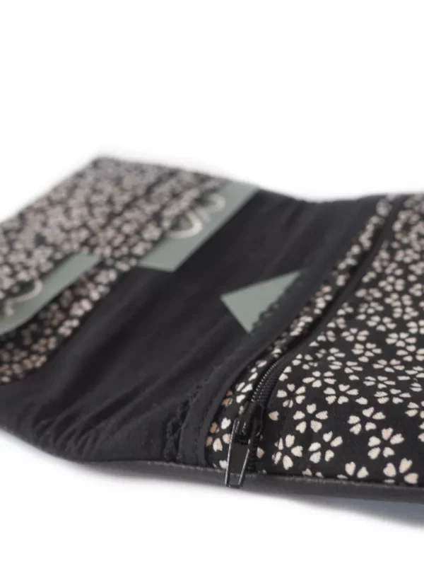 Portefeuille noir fleurs poche zippée monnaie et compartiments cartes