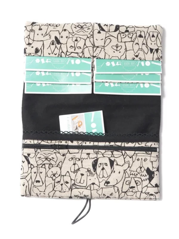 Portefeuille compagnon femme simili cuir noir tissu imprimé chiens