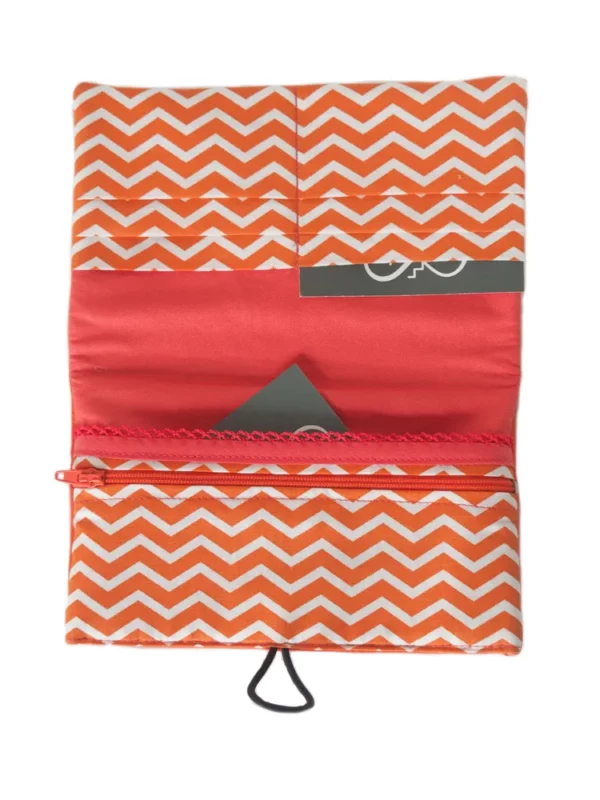 Portefeuille fait main en France orange chevrons