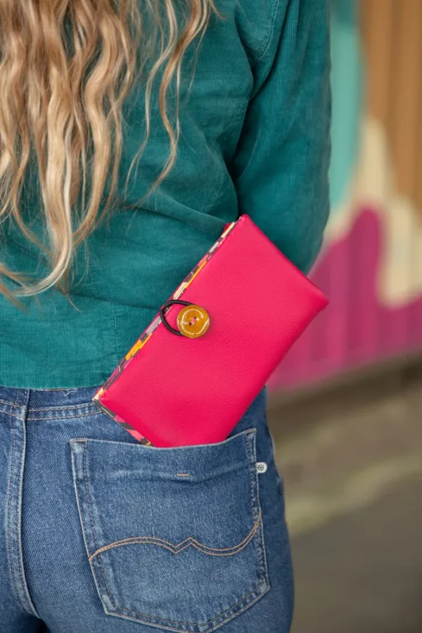 Portefeuille rose Cécile bouton jaune