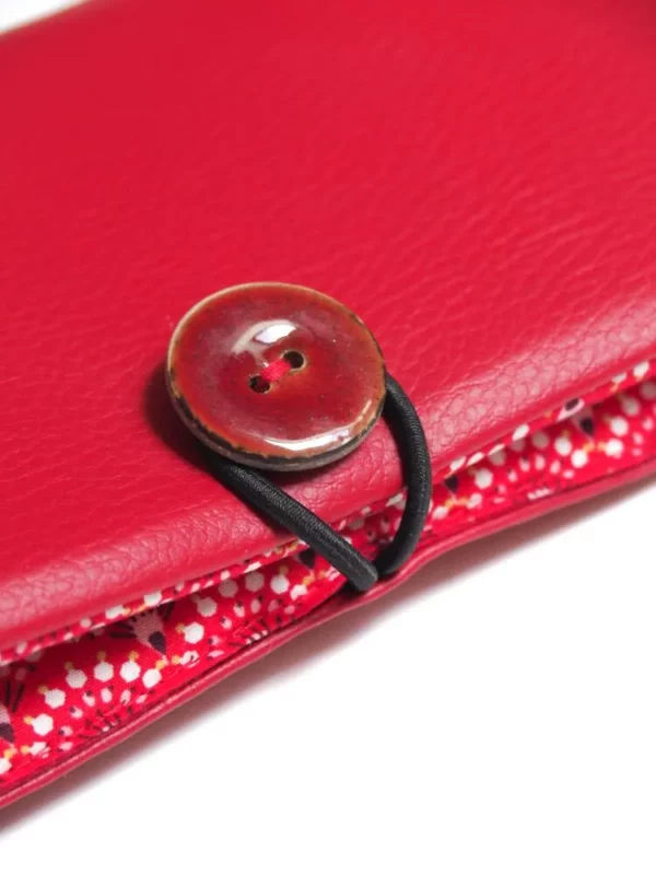 Portefeuille Aloïse zoom bouton coco rouge