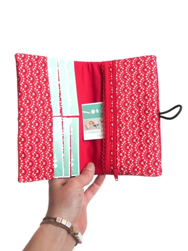 Portefeuille fait main en France simili cuir rouge tissu imprimé Aloïse