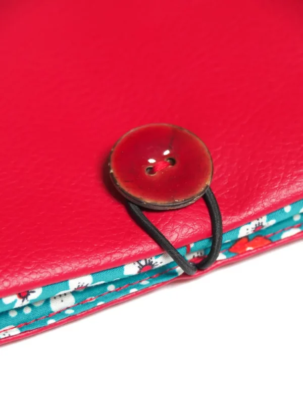 Portefeuille rouge et turquoise fleurs bouton coco rouge
