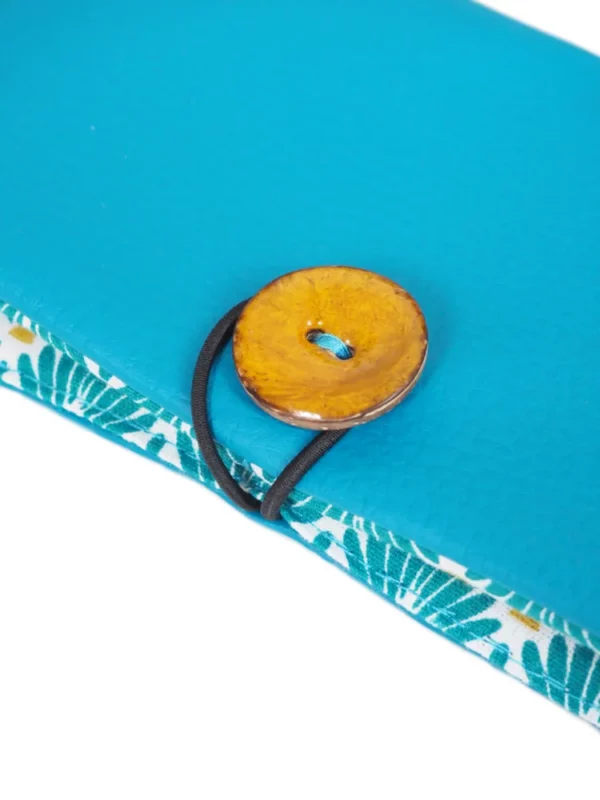 Portefeuille Nana turquoise et bouton jaune