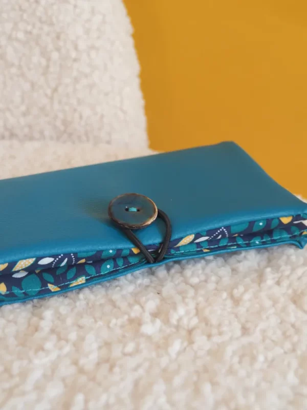 Portefeuille Pépite détail bouton coco turquoise