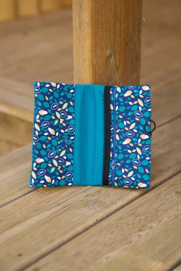 Portefeuille fait main Pépite turquoise et bleu ouvert