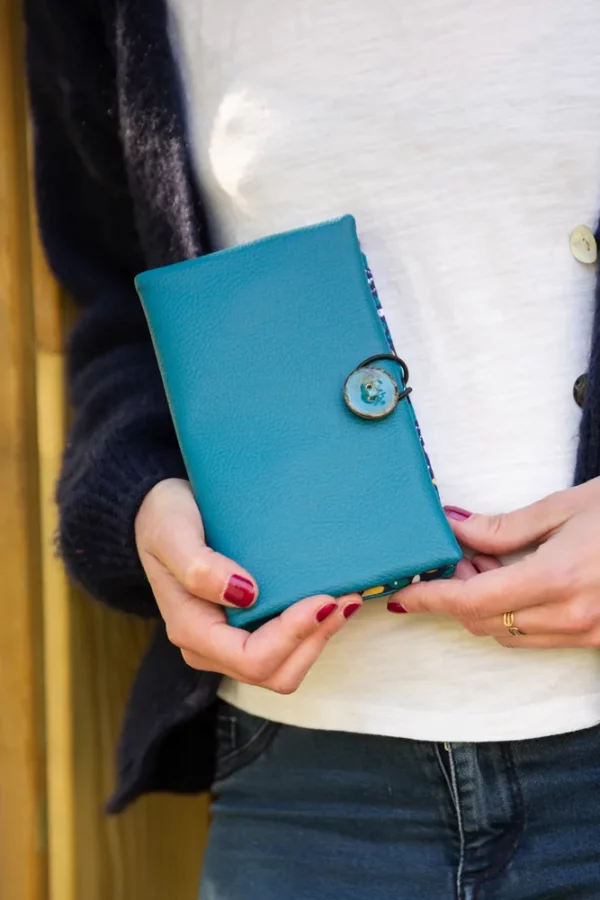 Portefeuille femme fait main Pépite simili cuir turquoise