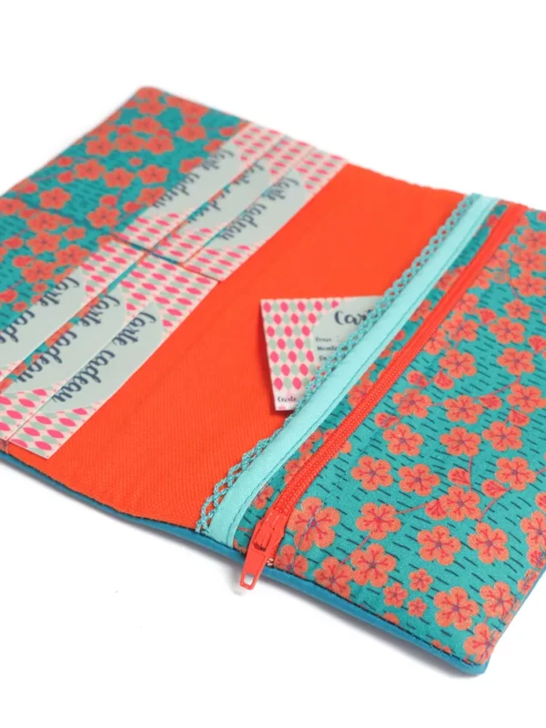 Portefeuille Lili orange et turquoise zoom poche monnaie et porte cartes