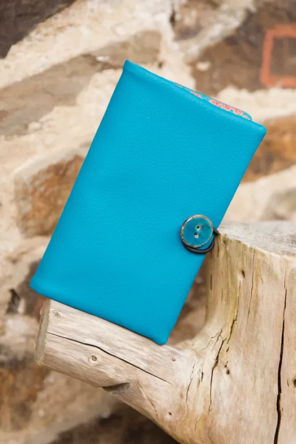 Portefeuille femme turquoise Lili fait main en Bretagne