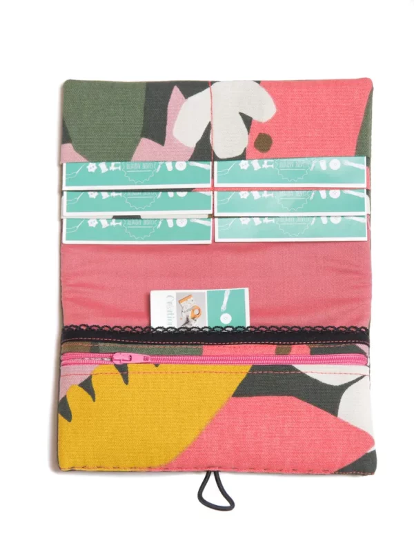 Portefeuille compagnon femme artisanal kaki rose imprimé