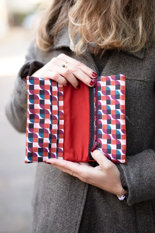 Portefeuille femme fait main coloré simili cuir rouille tissu imprimé rétro Clémentine