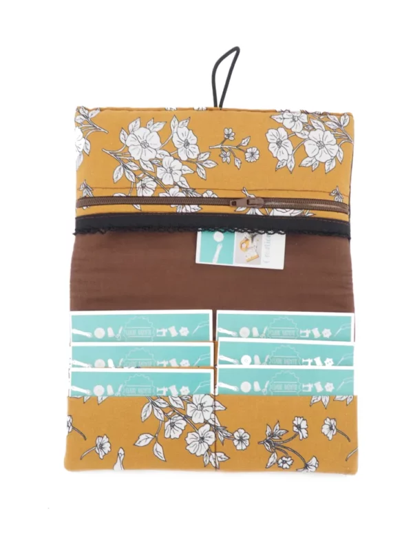 Portefeuille marron moutarde fleurs cousu main en Bretagne