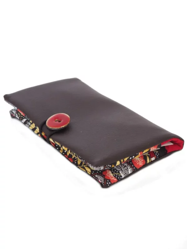 Portefeuille compagnon femme fait main en France marron feuillage rouge