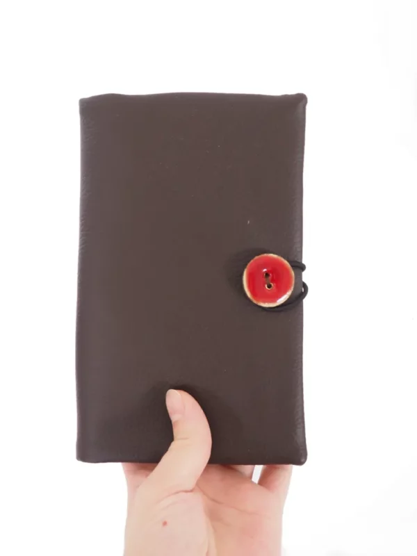Portefeuille compagnon femme simili cuir marron bouton coco rouge