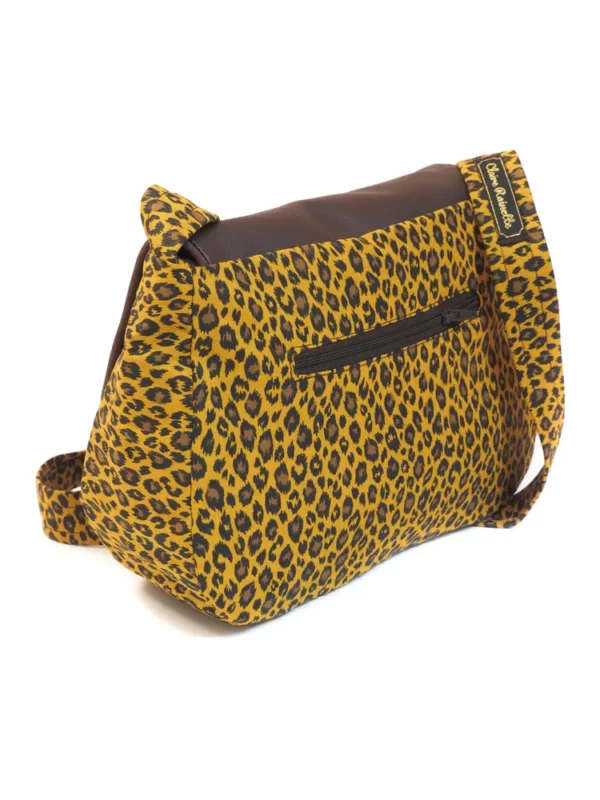 Sac réversible femme côté tissu imprimé léopard poche zippée