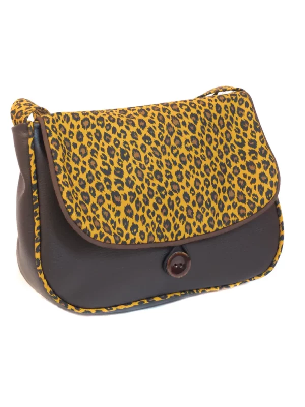 Sac femme réversible simili cuir marron ébène tissu imprimé lépoard