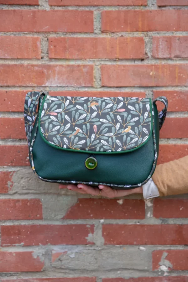 Sac à main femme 2 en 1 côté simili cuir vert passepoil pioupiou