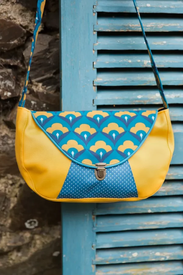 Sac à main femme fait main en France coloré jaune moutarde turquoise Paola