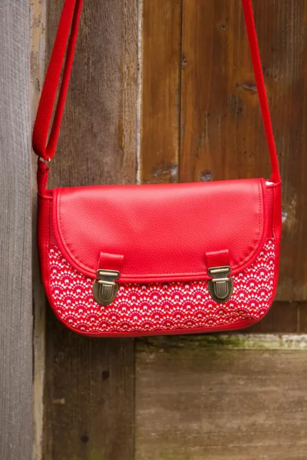 Sac à main femme bandoulière réglable simili cuir rouge tissu imprimé Aloïse