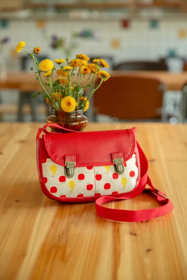Sac à main femme rouge motifs imprimé pommes