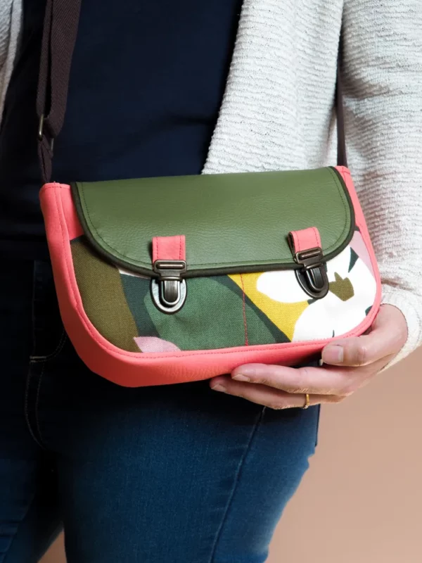 Sac à main femme fait main corail kaki imprimé