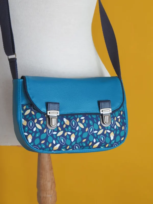 Sac à main femme fait main coloré simili cuir turquoise tissu imprimé bleu Pépite
