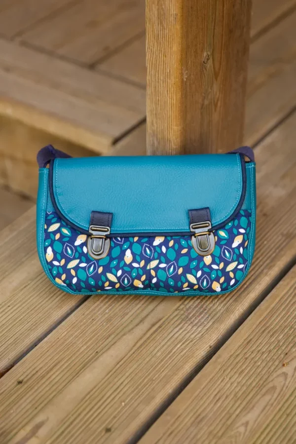 Sac à main femme l'essentiel Pépite simili cuir turquoise tissu imprimé bleu marine