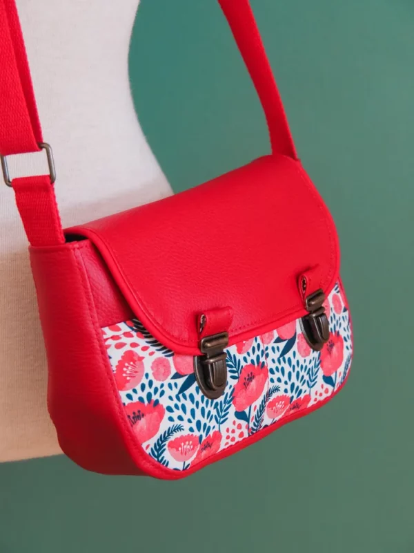 Sac l'essentiel femme simili cuir rouge tissu coquelicots