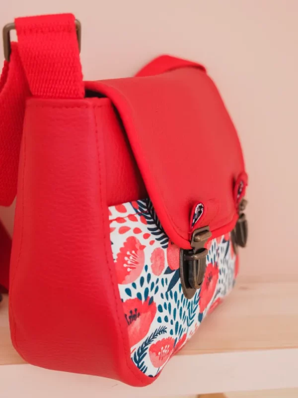 Sac à main femme rouge coquelicots profil attaches cartable
