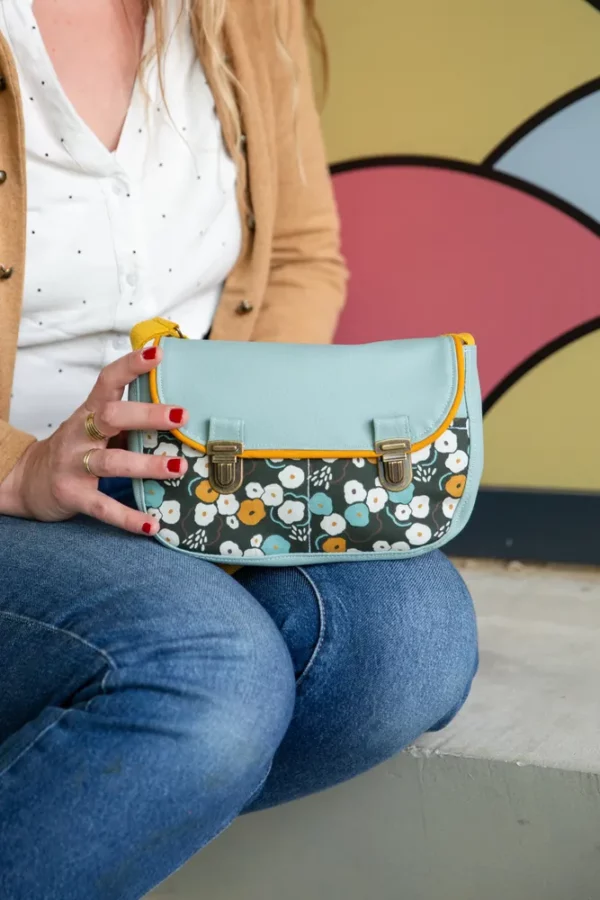 Sac à main femme coloré l'essentiel simili cuir bleu gris tissu imprimé fleurs June