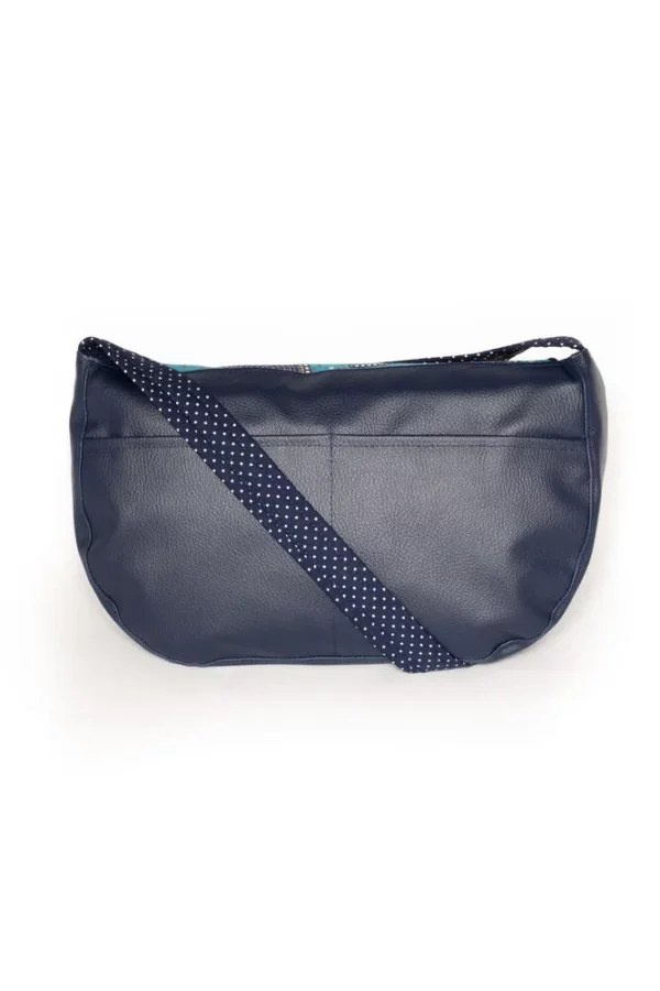 Sac besace Isa simili cuir bleu marine double poches plaquées