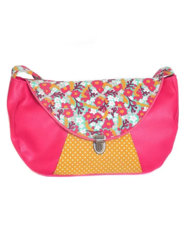 Sac à main besace femme cousu main en France rose moutarde fleurs pois Rosa