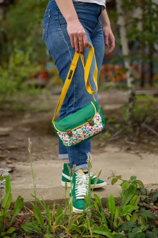 Sac à main femme l'essentiel cousu main en France vert les fleurs