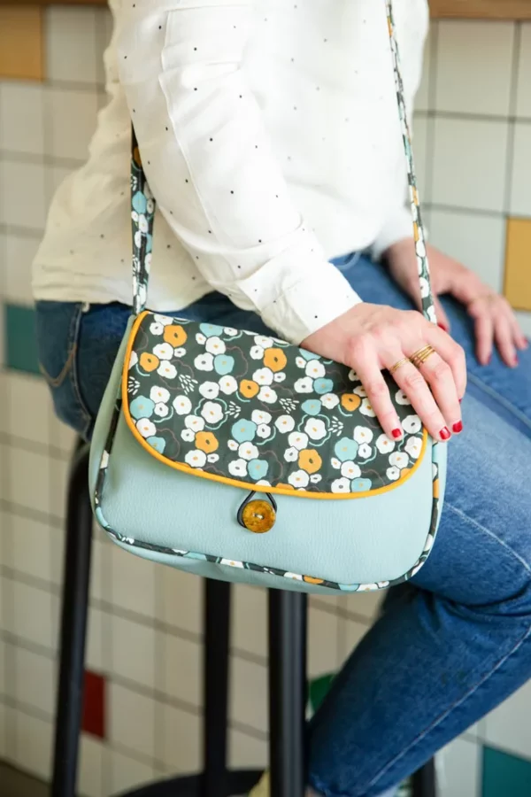Sac réversible June rétro bleu gris moutarde